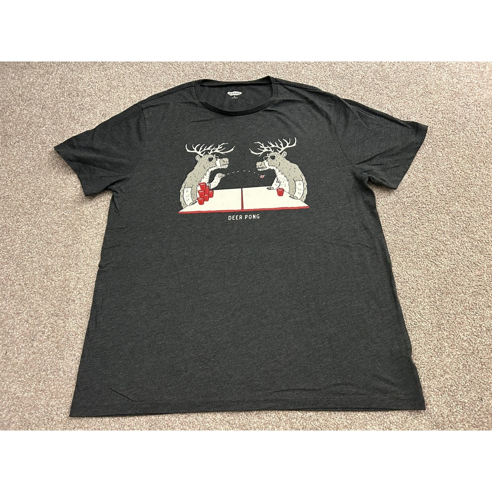 Old Navy Graphic Tee Mens‎ XL Charcoal Gray Excellent Deer Pong Reindeer T-Shirt
